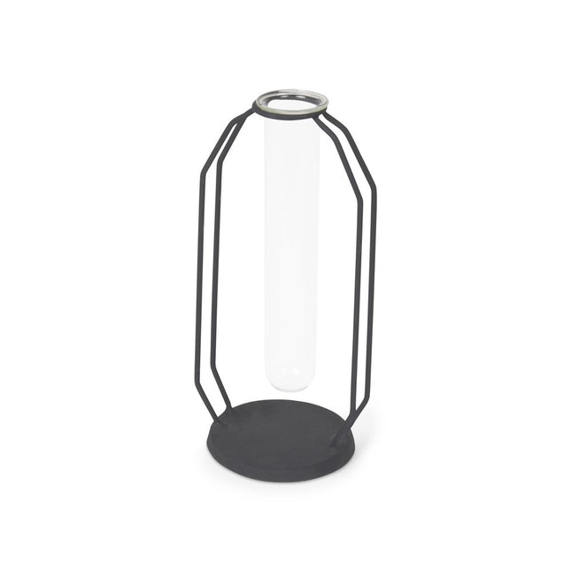 10" Black And Clear Glass And Metal Table Vase