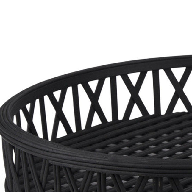 Set of Two Black Round Wicker Handmade Serving Trays HomeRoots