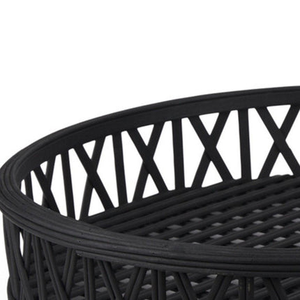 Set of Two Black Round Wicker Handmade Serving Trays HomeRoots