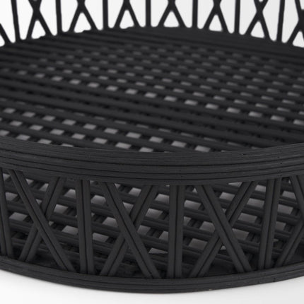 Set of Two Black Round Wicker Handmade Serving Trays HomeRoots
