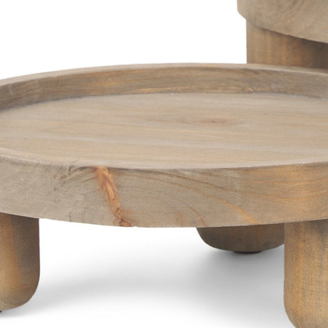 Set of Two Gray And Natural Solid Wood Handmade Round Risers
