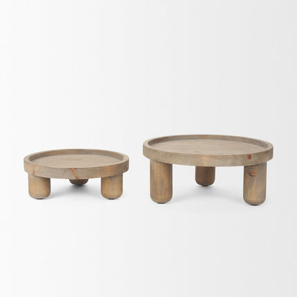 Set of Two Gray And Natural Solid Wood Handmade Round Risers HomeRoots