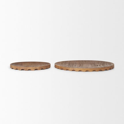 Set of Two Natural Light Brown Round Wood Handmade Serving Trays HomeRoots