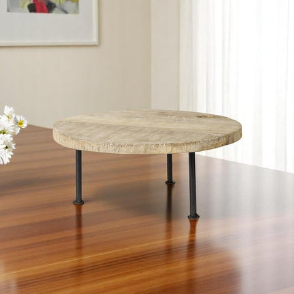 15" Light Brown And Black Round Solid Wood Handmade Riser Tray HomeRoots