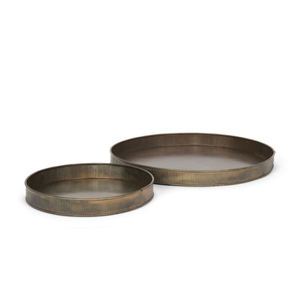 Set of Two Yellow Round Metal Handmade Serving Tray HomeRoots