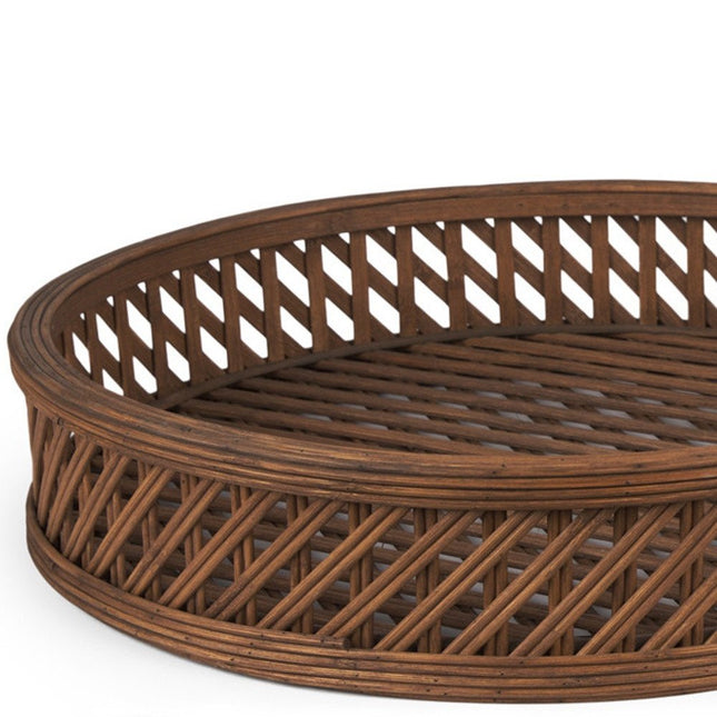Set of Two Brown Round Wicker Handmade Serving Tray HomeRoots