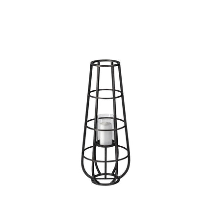 30" Black Distressed Geometric Metal And Glass Lantern Candle Holder HomeRoots