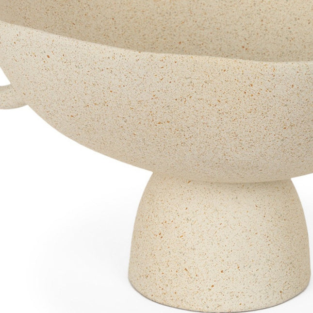 11" Beige Cast Aluminum Round Pedestal Centerpiece Bowl With Handles HomeRoots