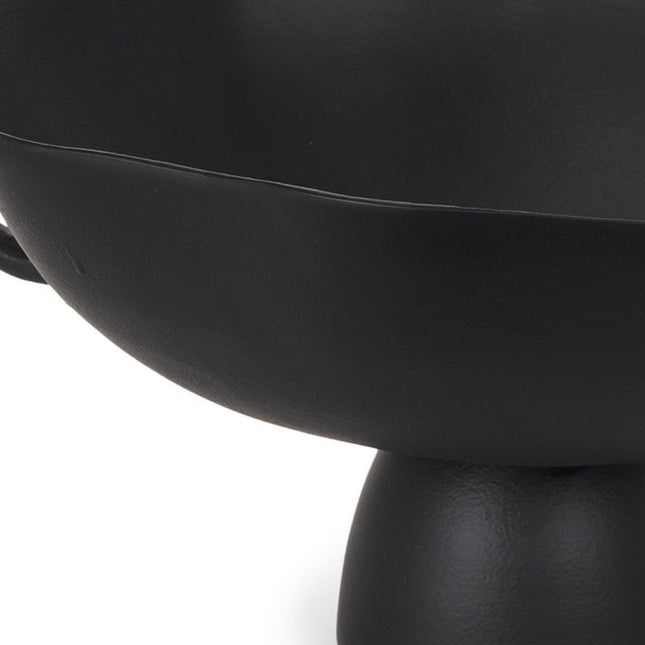 16" Black Metal Wavy Edge Round Pedestal Centerpiece Bowl With Handles HomeRoots