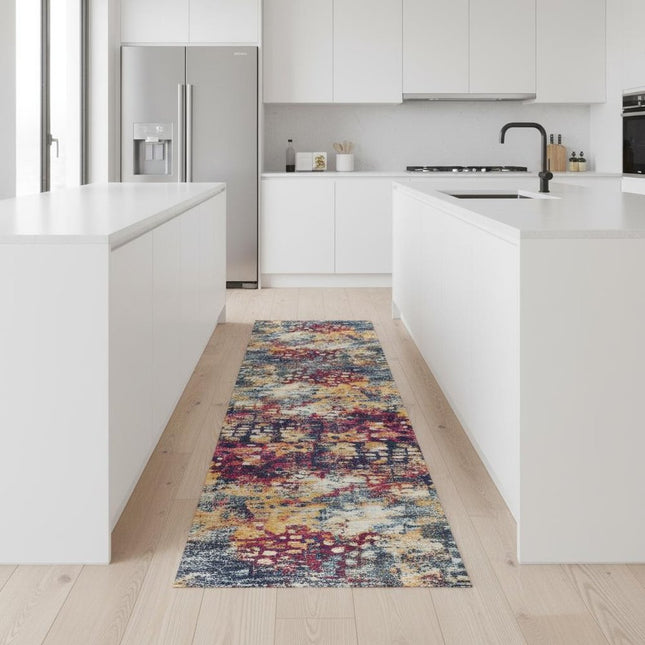 9' Yellow And Blue Abstract Runner Rug HomeRoots