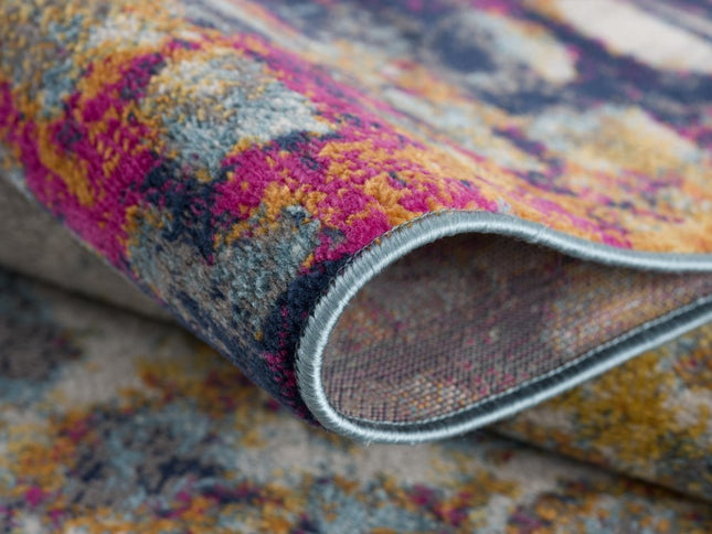 9' Yellow And Blue Abstract Runner Rug HomeRoots