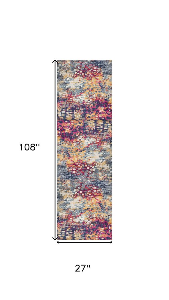 9' Yellow And Blue Abstract Runner Rug HomeRoots