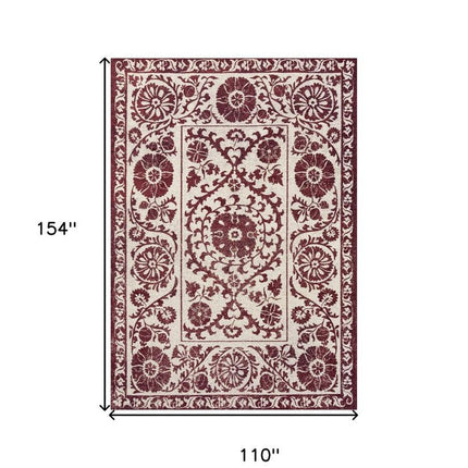9' X 13' Beige And Maroon Tribal Washable Area Rug With UV Protection HomeRoots
