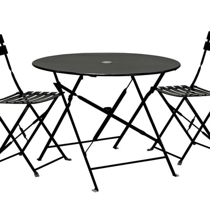 Three Piece Black Round Metal Dining Set with Two Chairs HomeRoots