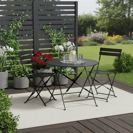 Three Piece Black Round Metal Dining Set with Two Chairs HomeRoots