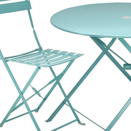 Three Piece Teal Blue Round Metal Dining Set with Two Chairs HomeRoots