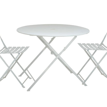 Three Piece White Round Metal Dining Set with Two Chairs HomeRoots