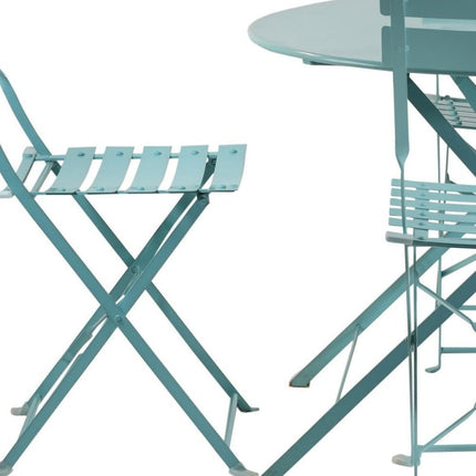 Five Piece Teal Blue Round Metal Dining Set with Four Chairs HomeRoots