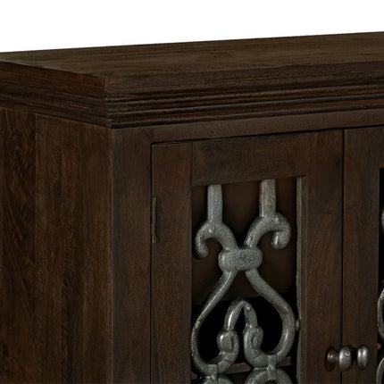 84" Brown Distressed Solid Wood Four Drawer Sideboard With Four Glass Doors HomeRoots
