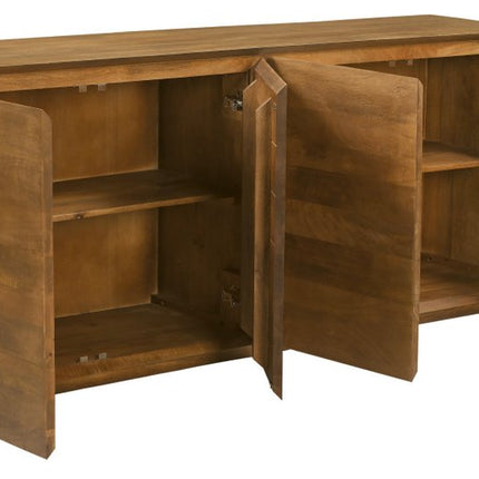 80" Tan Distressed Solid Wood Sideboard With Four Doors HomeRoots
