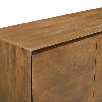 80" Tan Distressed Solid Wood Sideboard With Four Doors HomeRoots