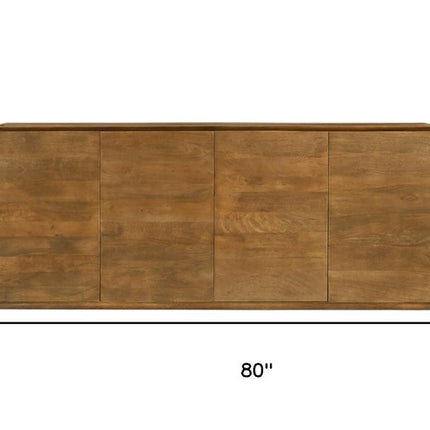 80" Tan Distressed Solid Wood Sideboard With Four Doors HomeRoots