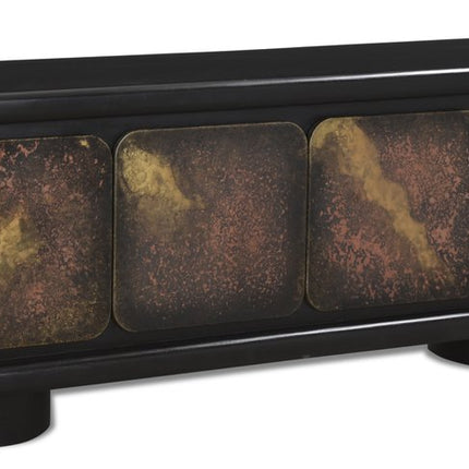 75" Black Distressed Solid Wood Sideboard with Four Doors HomeRoots