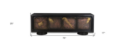 75" Black Distressed Solid Wood Sideboard with Four Doors HomeRoots