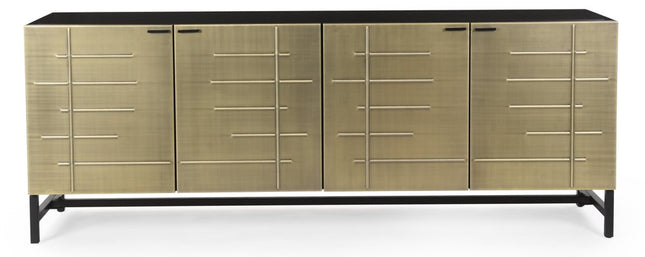 72" Gold Iron Ribbed Texture Sideboard with Four Doors HomeRoots