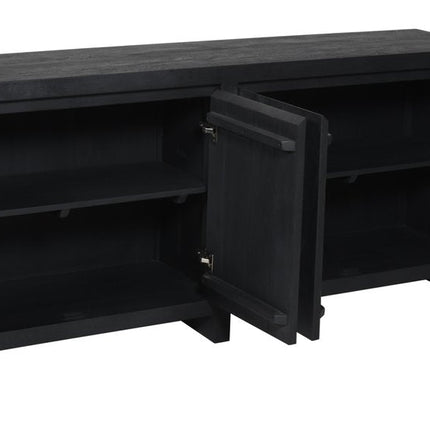 84" Graphite Distressed Reclaimed Wood Sideboard With Four Doors HomeRoots