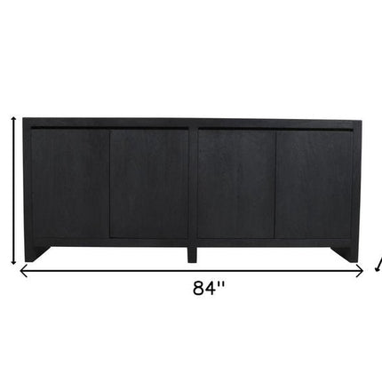 84" Graphite Distressed Reclaimed Wood Sideboard With Four Doors HomeRoots