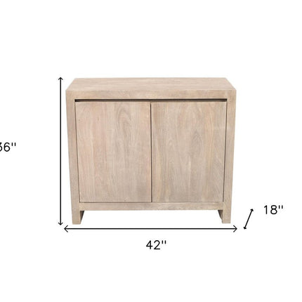 42" Ivory Distressed Reclaimed Wood Sideboard With Two Doors HomeRoots