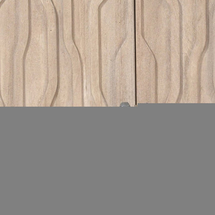 69" Ivory Distressed Reclaimed Wood Carved Geometric Sideboard With Four Doors HomeRoots