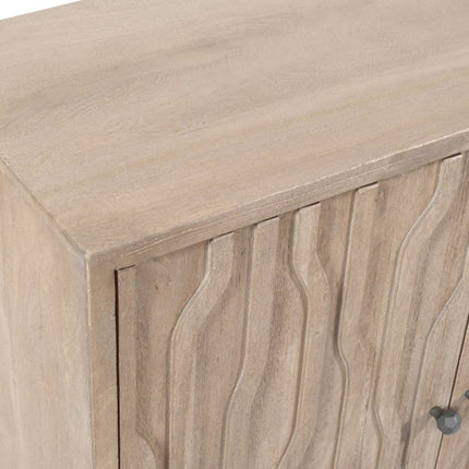 69" Ivory Distressed Reclaimed Wood Carved Geometric Sideboard With Four Doors HomeRoots