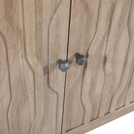 69" Ivory Distressed Reclaimed Wood Carved Geometric Sideboard With Four Doors HomeRoots