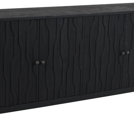 69" Graphite Distressed Reclaimed Wood Carved Geometric Sideboard With Four Doors HomeRoots