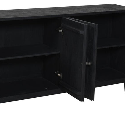 69" Graphite Distressed Reclaimed Wood Carved Geometric Sideboard With Four Doors HomeRoots