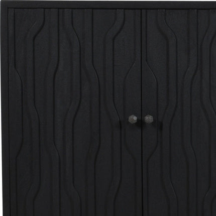 69" Graphite Distressed Reclaimed Wood Carved Geometric Sideboard With Four Doors HomeRoots