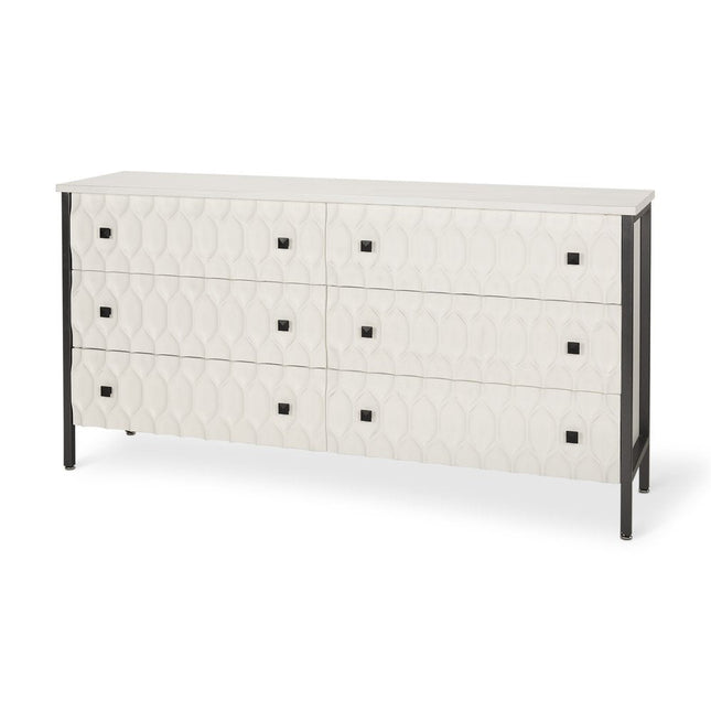 63" Gray And White Wood Carved Geometric Six Drawer Sideboard HomeRoots