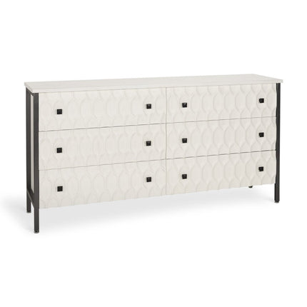 63" Gray And White Wood Carved Geometric Six Drawer Sideboard HomeRoots