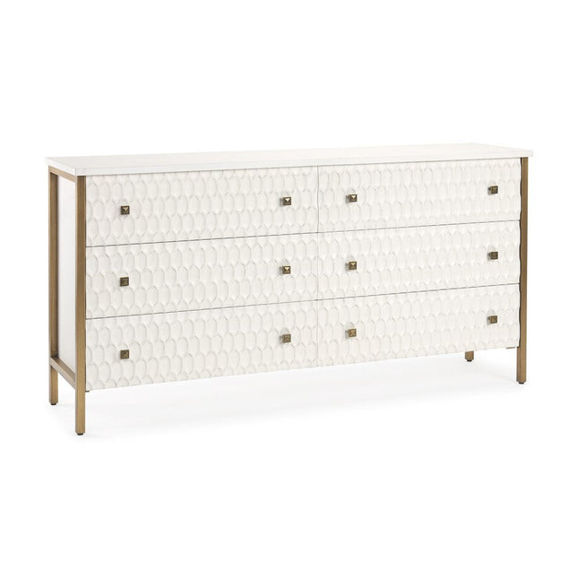 63" Gold And White Wood Carved Geometric Six Drawer Sideboard HomeRoots