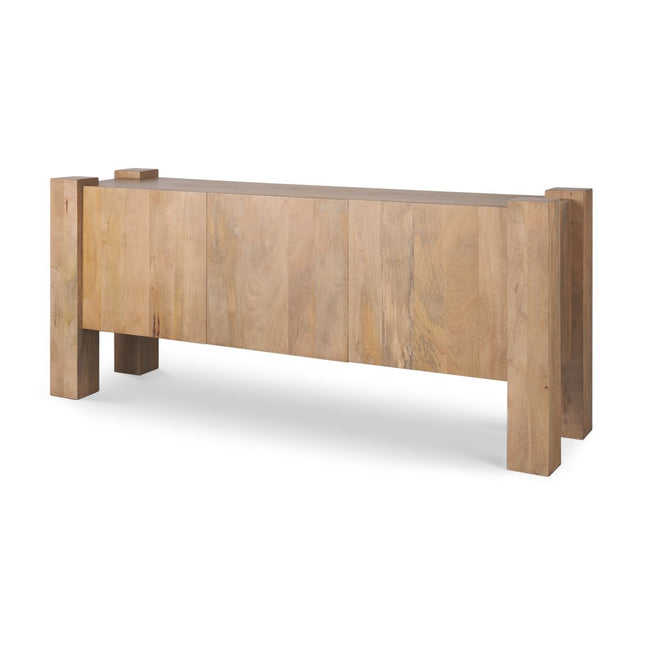 75" Light Brown Solid Wood Sideboard Soft Close with Three Doors HomeRoots