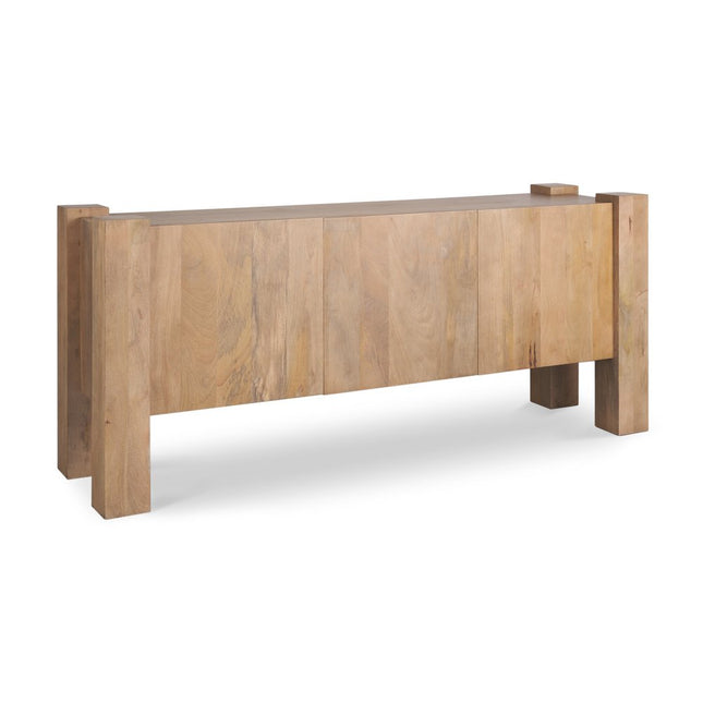 75" Light Brown Solid Wood Sideboard Soft Close with Three Doors HomeRoots