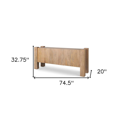 75" Light Brown Solid Wood Sideboard Soft Close with Three Doors HomeRoots