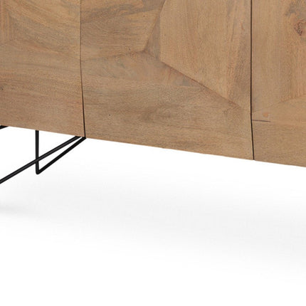80" Black Solid Wood Sideboard Soft Close with Four Doors HomeRoots