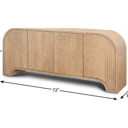 72" Natural Solid Wood Ribbed Texture Sideboard With Four Doors HomeRoots