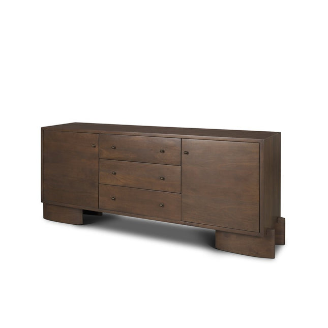 76" Brown Solid Wood Three Drawer Sideboard Soft Close with Two Doors HomeRoots