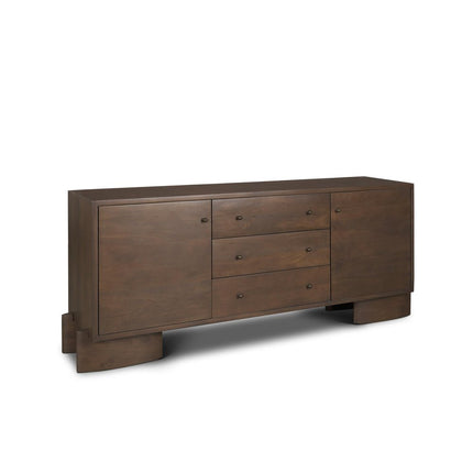 76" Brown Solid Wood Three Drawer Sideboard Soft Close with Two Doors HomeRoots