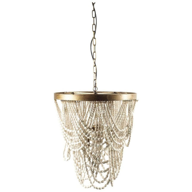 White And Gold Empire Three Light Metal and Beads Dimmable Chandelier HomeRoots