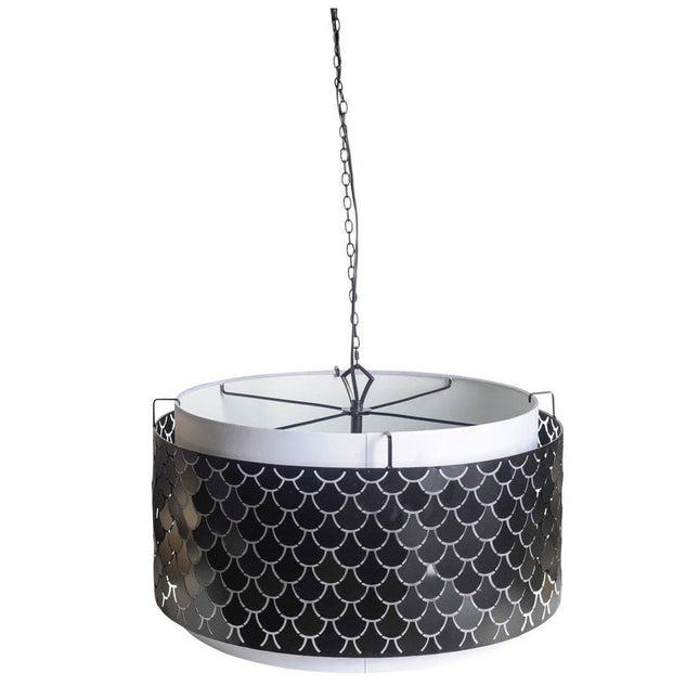 Charcoal Black And White Drum Metal Dimmable Chandelier With Black Shades HomeRoots